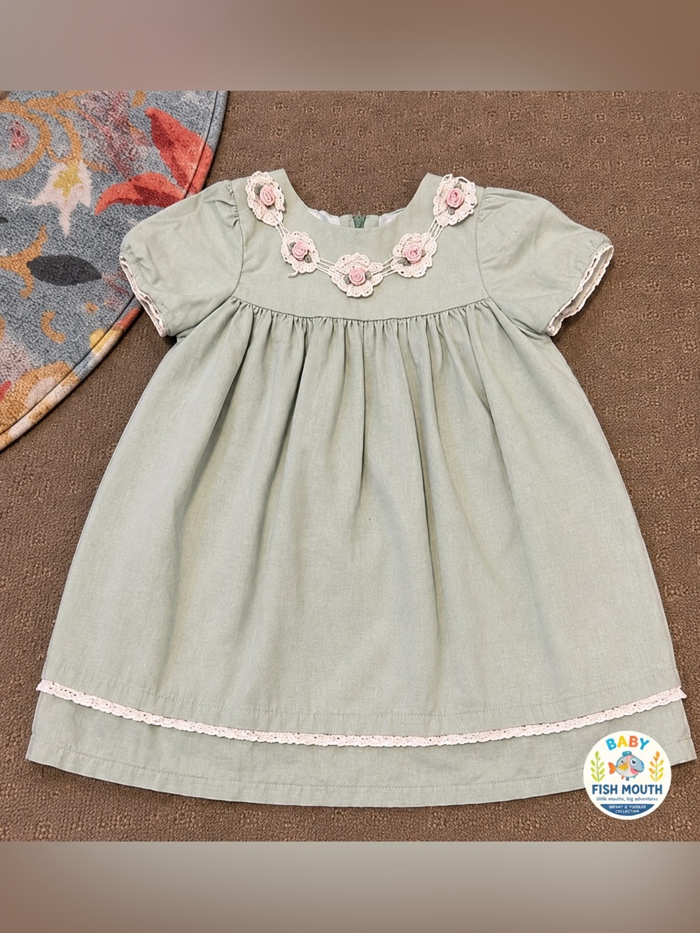 Vintage Good Lad of Philadelphia Sage Linen Blend Floral Dress | 3T